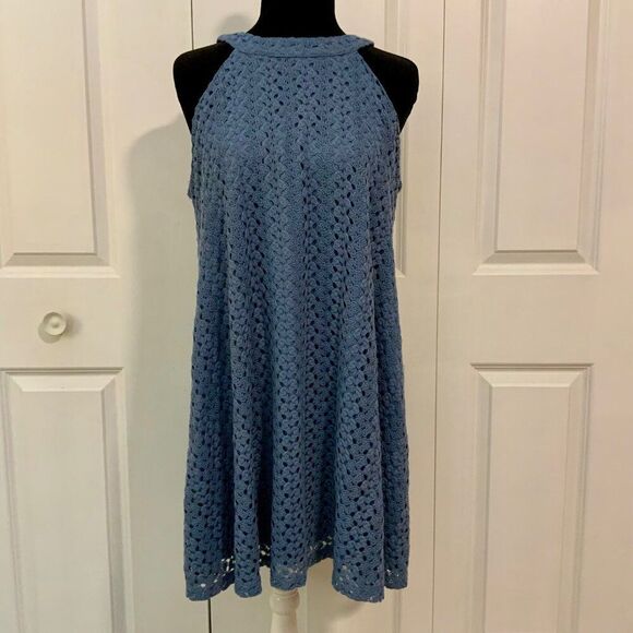 Altar’d State Blue Crochet Sleeveless Halter Neck Swing Dress Large - Picture 1 of 10
